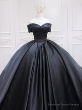 Black Sweetheart Neck Satin Long Prom Gown, Black Sweet 16 Dress